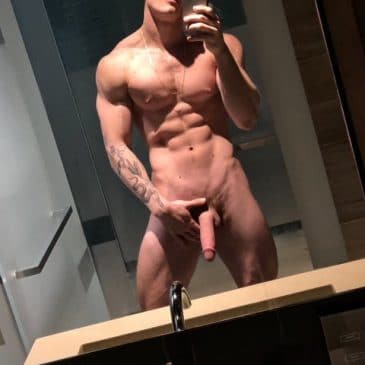 Nude hunk with shaved cock
